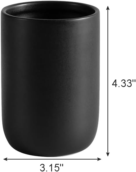Minimalist Matte Black Ceramic Toothbrush Cup Rinse Cup Multi-Purpose Bathroom Organizer