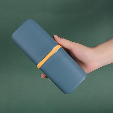 Dark Blue Travel Toothbrush Cup Portable Double-Layer Rinse Cup Multi-Purpose Storage Organizer