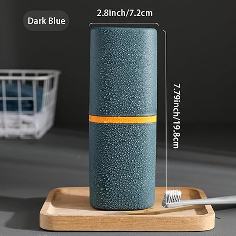 Dark Blue Travel Toothbrush Cup Portable Double-Layer Rinse Cup Multi-Purpose Storage Organizer