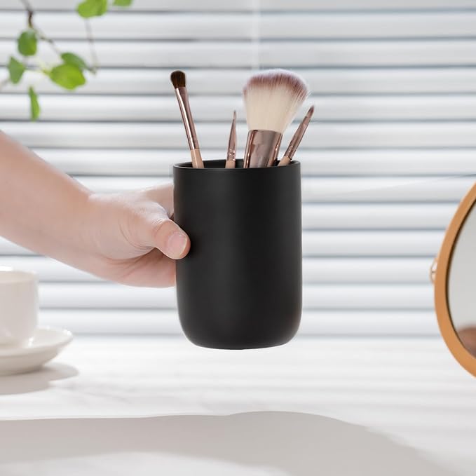 Minimalist Matte Black Ceramic Toothbrush Cup Rinse Cup Multi-Purpose Bathroom Organizer