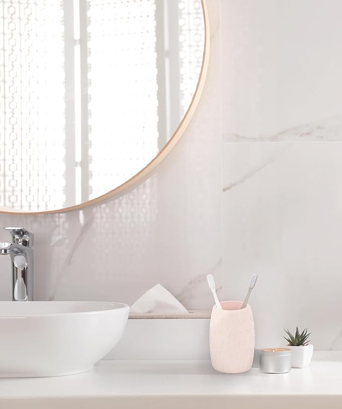 Pink Embossed Bow Toothbrush Cup Cute Rinse Cup Multi-Purpose Bathroom Organizer