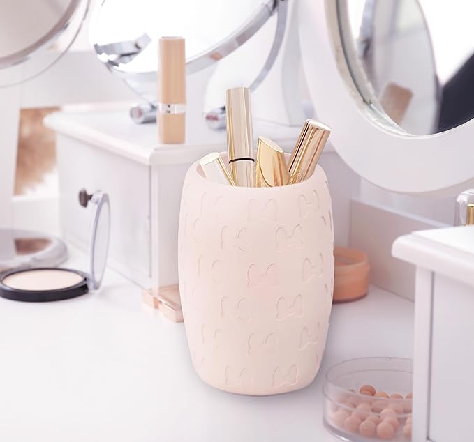 Pink Embossed Bow Toothbrush Cup Cute Rinse Cup Multi-Purpose Bathroom Organizer