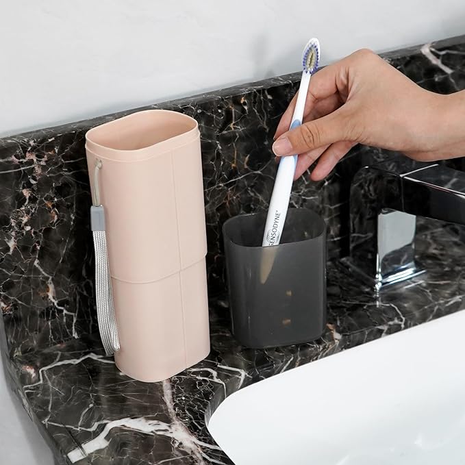 Portable Travel Toothbrush Cup with Double-Layer Storage Case Multifunction Split Rinse Cup
