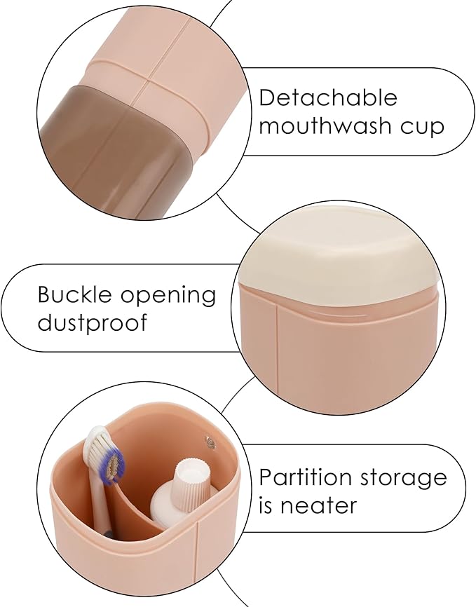 Portable Travel Toothbrush Cup with Double-Layer Storage Case Multifunction Split Rinse Cup