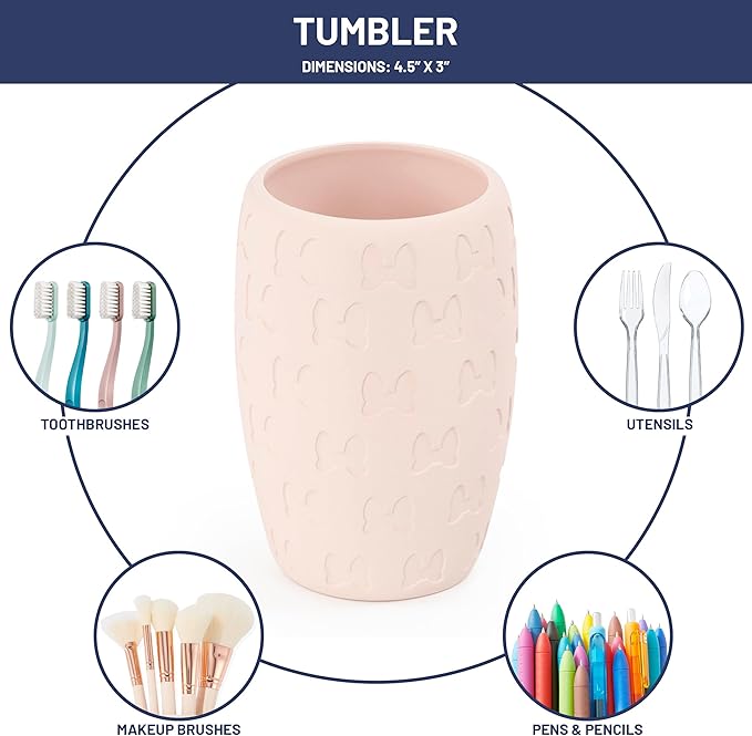 Pink Embossed Bow Toothbrush Cup Cute Rinse Cup Multi-Purpose Bathroom Organizer