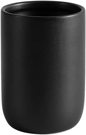 Minimalist Matte Black Ceramic Toothbrush Cup Rinse Cup Multi-Purpose Bathroom Organizer