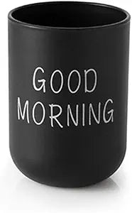 Black Minimalist “GOOD MORNING” Toothbrush Cup Creative Rinse Cup Bathroom Organizer