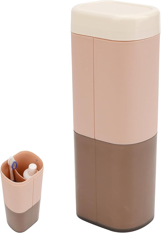 Portable Travel Toothbrush Cup with Double-Layer Storage Case Multifunction Split Rinse Cup