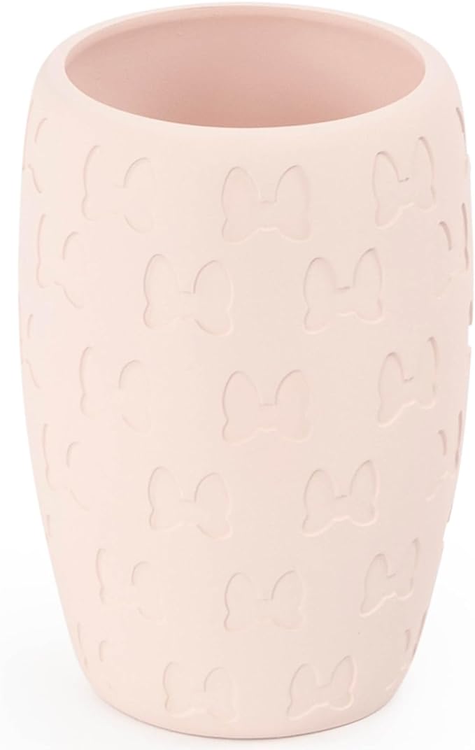 Pink Embossed Bow Toothbrush Cup Cute Rinse Cup Multi-Purpose Bathroom Organizer