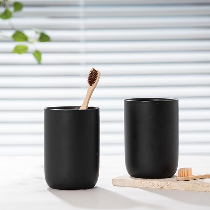 Minimalist Matte Black Ceramic Toothbrush Cup Rinse Cup Multi-Purpose Bathroom Organizer