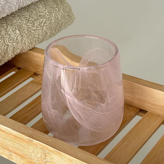 Pink Gradient Glass Toothbrush Cup Elegant Rinse Cup Multi-Purpose Bathroom Organizer