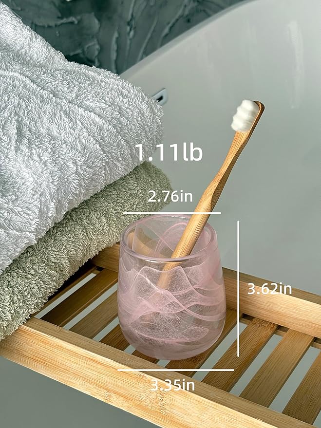 Pink Gradient Glass Toothbrush Cup Elegant Rinse Cup Multi-Purpose Bathroom Organizer